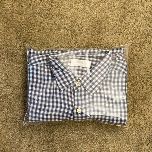 95% NEW - Uniqlo Men Blue/White Linen Shirt Size M - 男裝麻質長袖恤衫