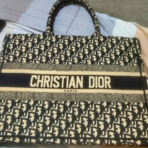 Dior 
 Dior藍色刺繡大扎特手袋 PRE OWNED oblique
 book Tote