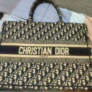 Dior 
 Dior藍色刺繡大扎特手袋 PRE OWNED oblique
 book Tote