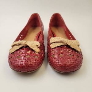 Miu Miu Vero Cuoio Red Braided Leather Cream Bow Flats MADE IN ITALY