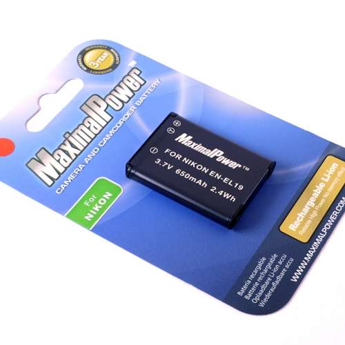 Maximal Power 650mAh ENEL19 代用電池 Battery for Nikon $90 充電器 for Nikon $90