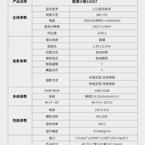 LENOVO 小新100GT 1080P投影機連原裝腳座