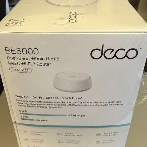 全新未開封 TP-Link Deco BE5000 (1-pcs)WiFi7  Mesh Router 路由器