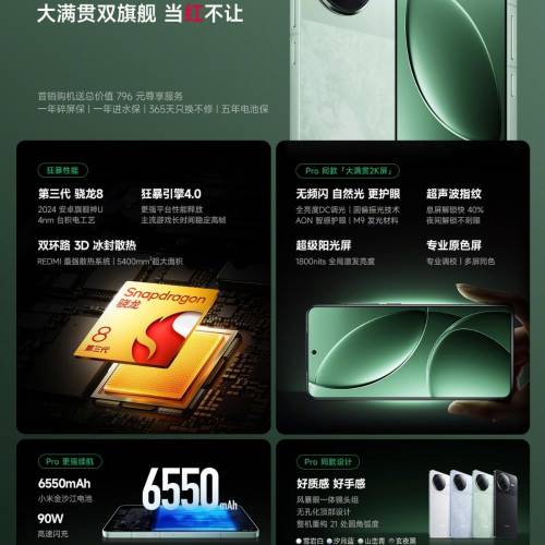 小米  紅米 Redmi K80 12+256 國行版 (黑色／藍色）K80 Pro 12+512(黑色）