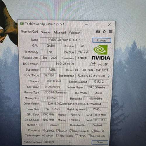 ASUS TUF RTX3070 O8G Gaming 🔥7日保養🔥實體店交收 🔥需要其他型號請查詢 🔥歡迎...
