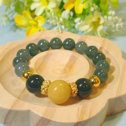 14CM藍水翡翠黃瑪瑙手串