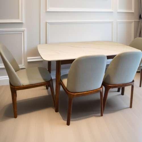 🆕🥂「特價Special Offer」歐款岩板實木腳飯餐桌椅 slate solid wood table dining...