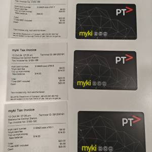 澳洲墨爾本交通卡 myki 三張 (有餘額有收據）