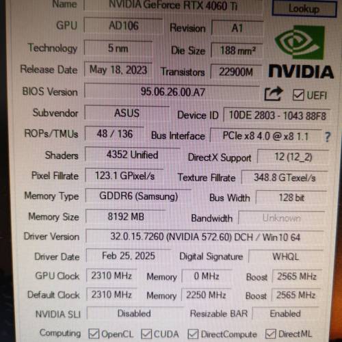 ASUS RTX4060TI DUAL 8GB