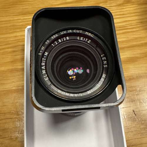 Leica Elmarit-M 28mm f2.8 v3 lens w/ cap, hood (no cover) & B+W UV/IR cut filter