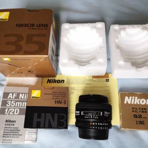 Nikon AF Nikkor 35mm F2D 跟 Nikon L1BC 52mm Filter + 全新 Nikon HN-3 遮光罩