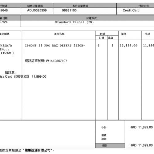 iPhone - 16ProMax 512G 沙漠色全套（香港行貨99.9%New)