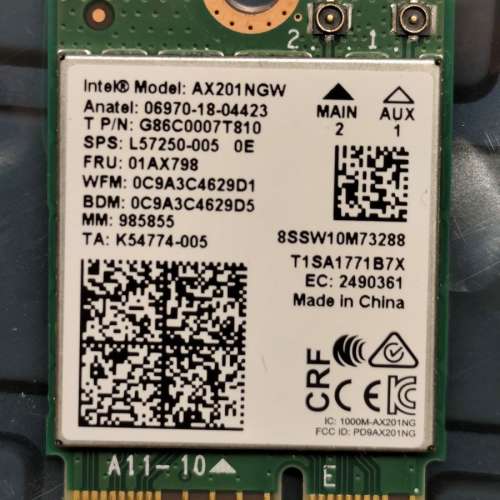 Intel AX201NGW Wi-Fi 6 / Bluetooth 5.2 for CNVio2 M.2