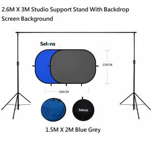 Selens 2.6M X 3M Studio Support Stand With 1.5 x 2M Blue Grey Backdrop