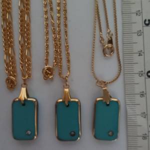 一手三個高品質玻璃仿松石吊墜，20x12x4mm，配上16/18/24寸銅頸鏈，清理存貨三套共...