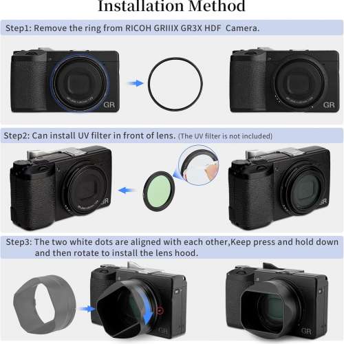 Haoge LH-GR3XH Metal Square Lens Cover for RICOH GRIIIX, GR3X and HDF Camera
