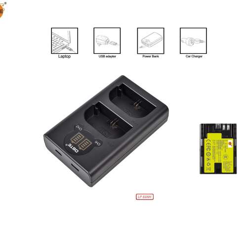 DSTE LP-E6NH Fully Decoded Info-Lithium Battery With DL-LPE6 LCD Display Charger