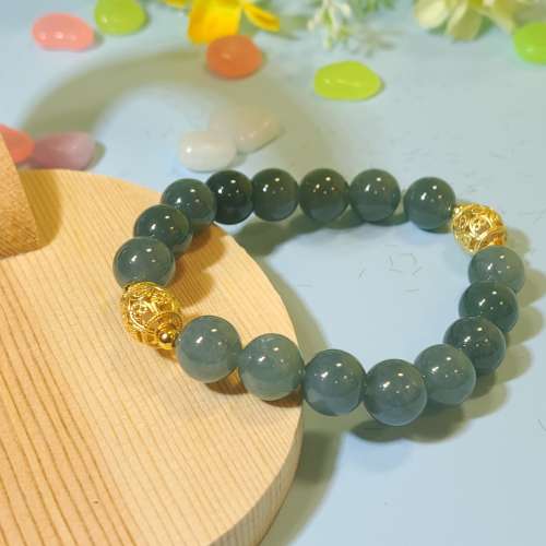 15CM藍水翡翠配沙金飾物手串