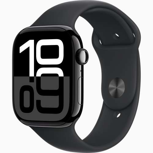 99%新香港行貨Apple Watch Series 10 46mm 亮黑色, S10 GPS,全新未開封運動錶帶