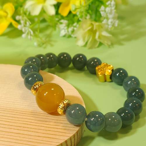 15CM藍水翡翠配黃瑪瑙手串