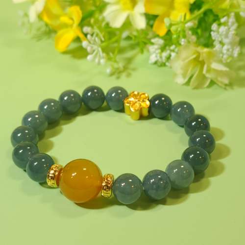 15CM藍水翡翠配黃瑪瑙手串