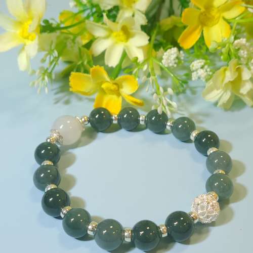 16CM藍水翡翠配白瑪瑙手串