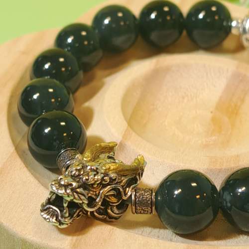 17CM藍水翡翠配925銀龍六字真言手串