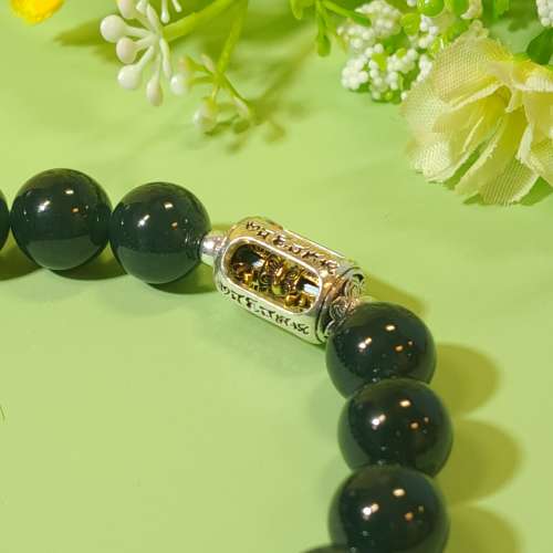 17CM藍水翡翠配925銀龍六字真言手串