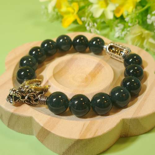 17CM藍水翡翠配925銀龍六字真言手串