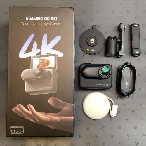 [觀塘實體店] 二手 Insta360 Go3S 128GB 黑色 (連磁吸快拆支架+磁吸吊墜安全繩) 行...