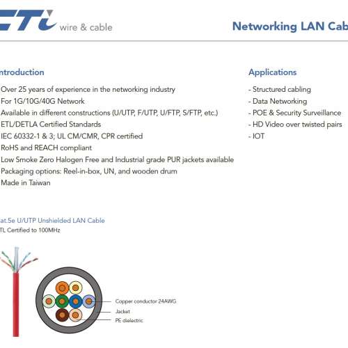台灣 CTi UTP CAT5E LAN patch cable 30ft 30呎 LAN線 台灣製造