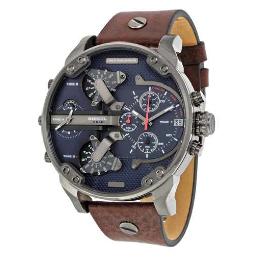Diesel Mr Daddy 2.0 DZ7314 Grey Case Blue Dial Brown Strap Men's Watch