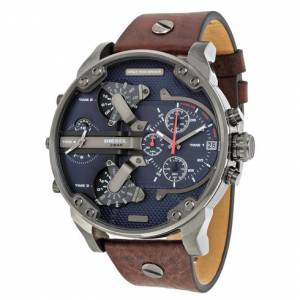 Diesel Mr Daddy 2.0 DZ7314 Grey Case Blue Dial Brown Strap Men's Watch