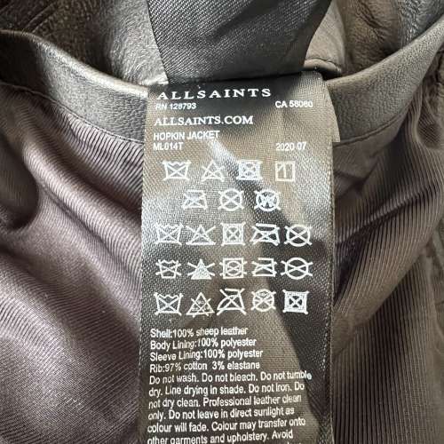 100% New 全新 Allsaints Shell 100% 羊皮皮褸 Hopkin Jacket 美國官網購買 有單 a...