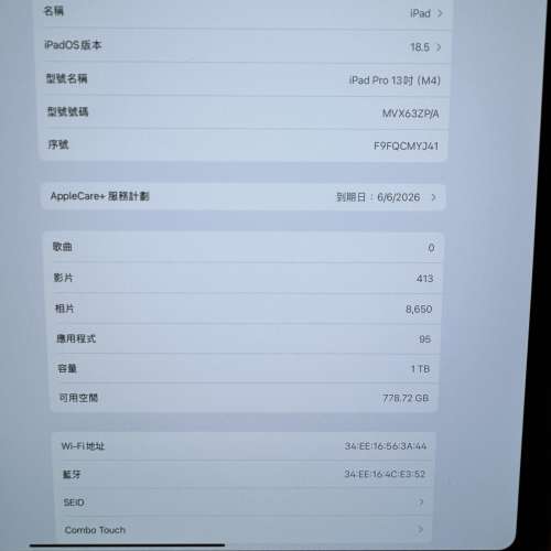 iPad Pro M4 13吋 1TB