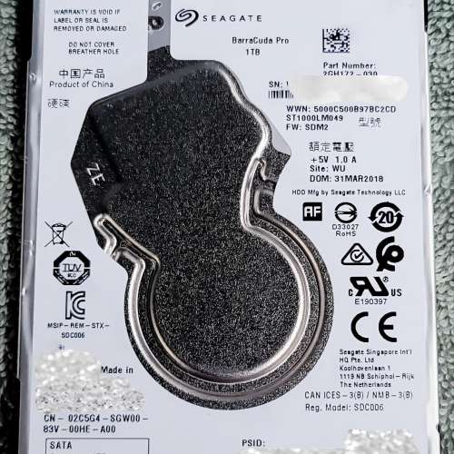 【二手硬碟批發】Seagate 2GH172-030 - 1TB 7200RPM SATA 7mm（超薄） 2.5" Hard D...