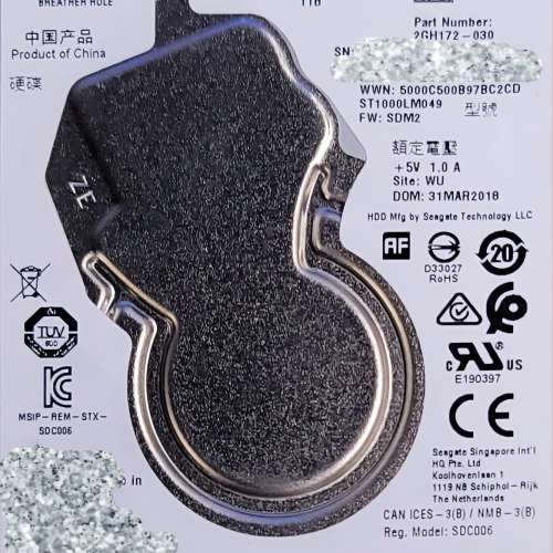 【二手硬碟批發】Seagate 2GH172-030 - 1TB 7200RPM SATA 7mm（超薄） 2.5" Hard D...