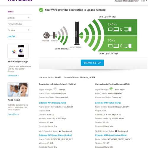 香港版 NETGEAR Nighthawk EAX20 雙頻 Mesh WiFi 6 延伸路由器 AX1800 Wifi Extender