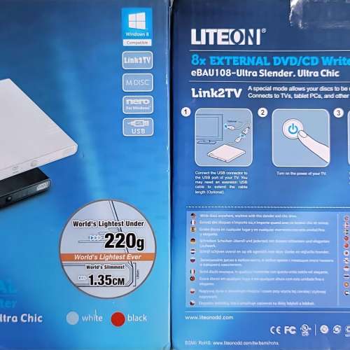 【全新】LITE-ON 8x External DVD/CD Writer Optical Drive eBAU108-11 Ultra Slen...