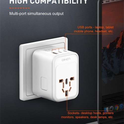 LDNIO 65W GaN 2 PD + 1 QC 3.0 Z6 全球旅行轉換插