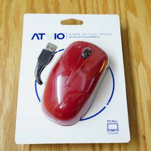 Atvio 3鍵有線USB 光學滑鼠(紅色)
