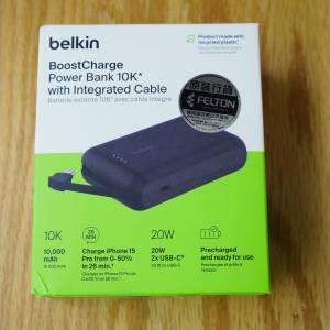 3C認證 Belkin BoostCharge 便攜式行動電源 (10K / 內置USB-C充電線)