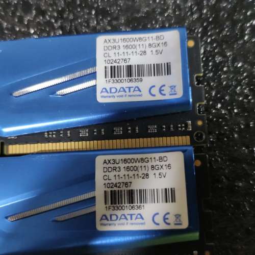 A-Data DDR3 1600 16GB 8Gx2 Desktop Ram 帶馬甲