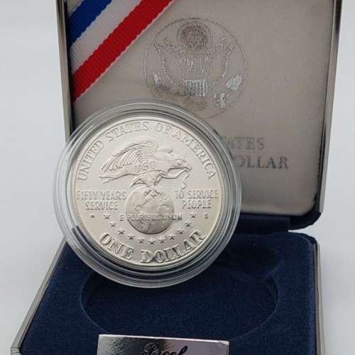 1991 S Proof USO Silver Dollar US Mint Commemorative $1 Coin with Box and COA