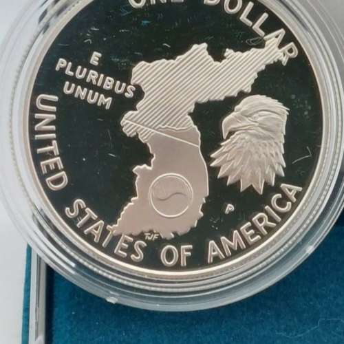 1991 KOREAN WAR US SILVER PROOF DOLLAR IN CASE OF ISSUE WITH COA