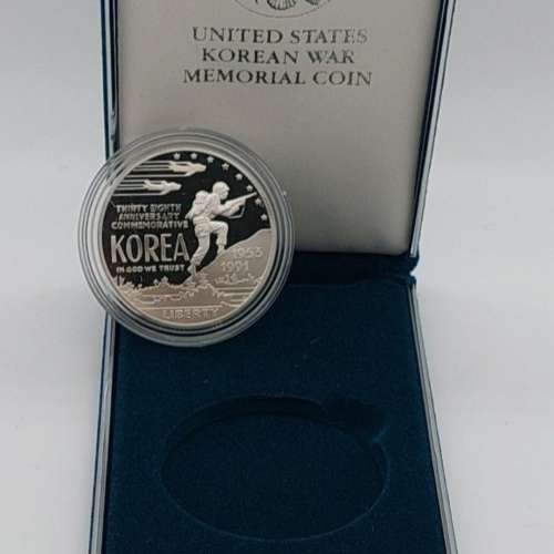 1991 KOREAN WAR US SILVER PROOF DOLLAR IN CASE OF ISSUE WITH COA