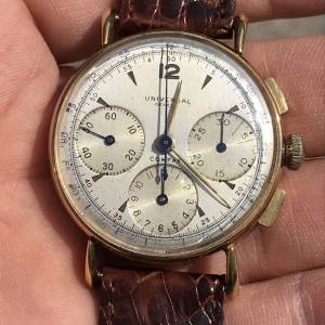 🥰🥰少有50年代宇宙18K實金(Universal Compax)三盤計時手錶