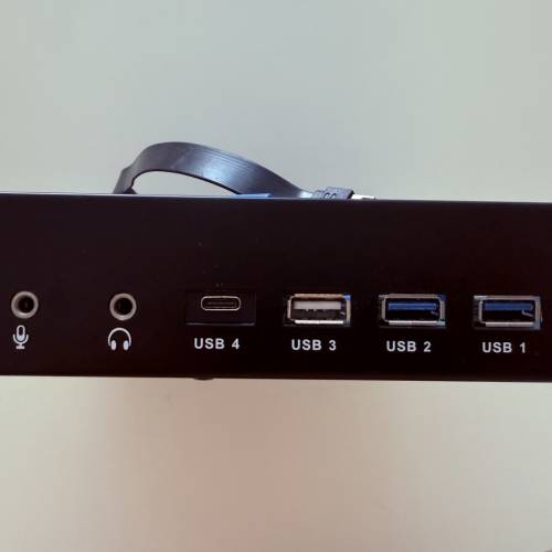 PC front panel 5.25” slot with USB2, USB3 Type-C, HD-Audio