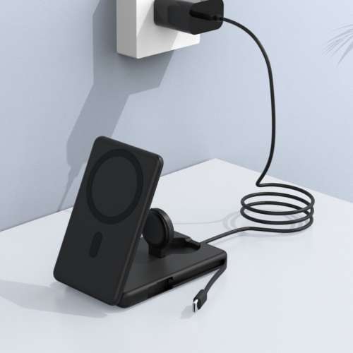 苹果手机手表三合一磁吸自带线充电宝可折叠磁吸无线充电器