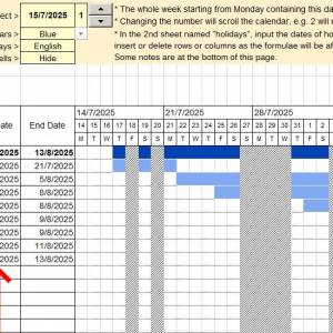 可避開假期的工程進度/日程表 excel template